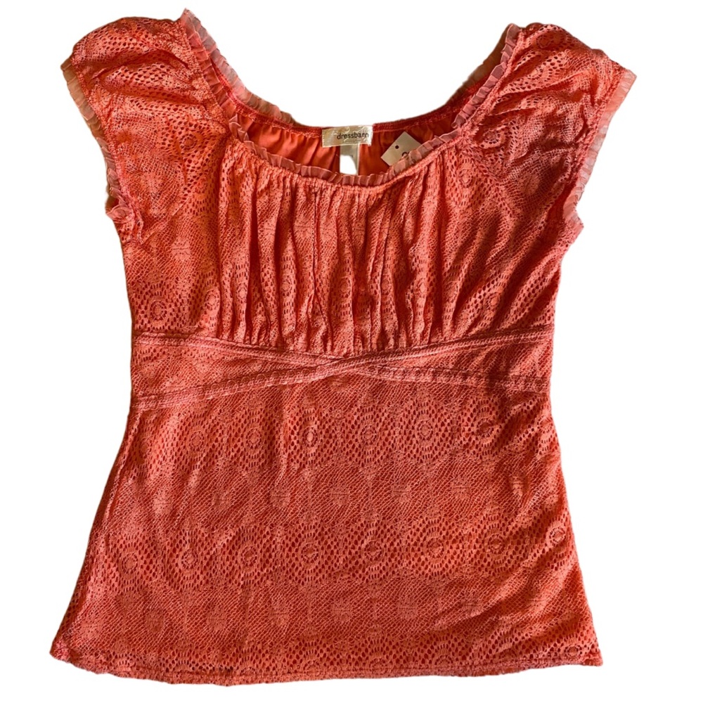 Dress Barn Brazen Orange Lacey Petite Top - Picture 8 of 8